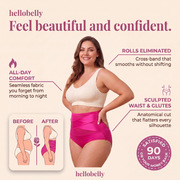 hellobelly Sculpt Brief benefit diagram with 90-day guarantee.